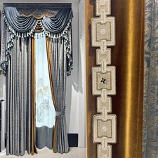 luxury European Embroidery valance shade blue yellow Velvet curtain tulle M1785