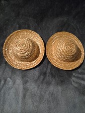Woven Straw Hat Miniature Doll Straw Hat 7" Lot of 2
