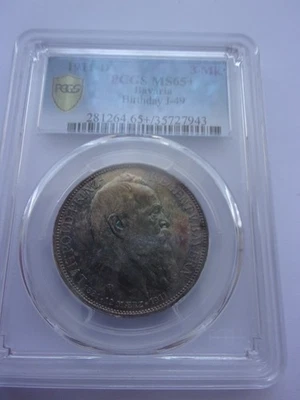 Deutschland Bayern 1911 D Silber 3 Mark PCGS MS65+ 24dj17 - Bild 1 von 4