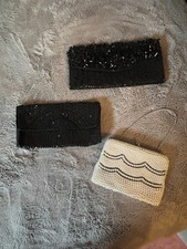 3 vintage beaded evening bags clutches; white or black 2