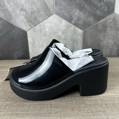 Crocs Brooklyn Damen-Pantolette schwarz Hochglanz-Absatz Größe 8