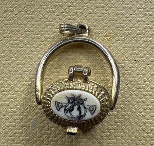 Gold Tone Pewter Oval Charm Pendant, Bezel Set, Signed