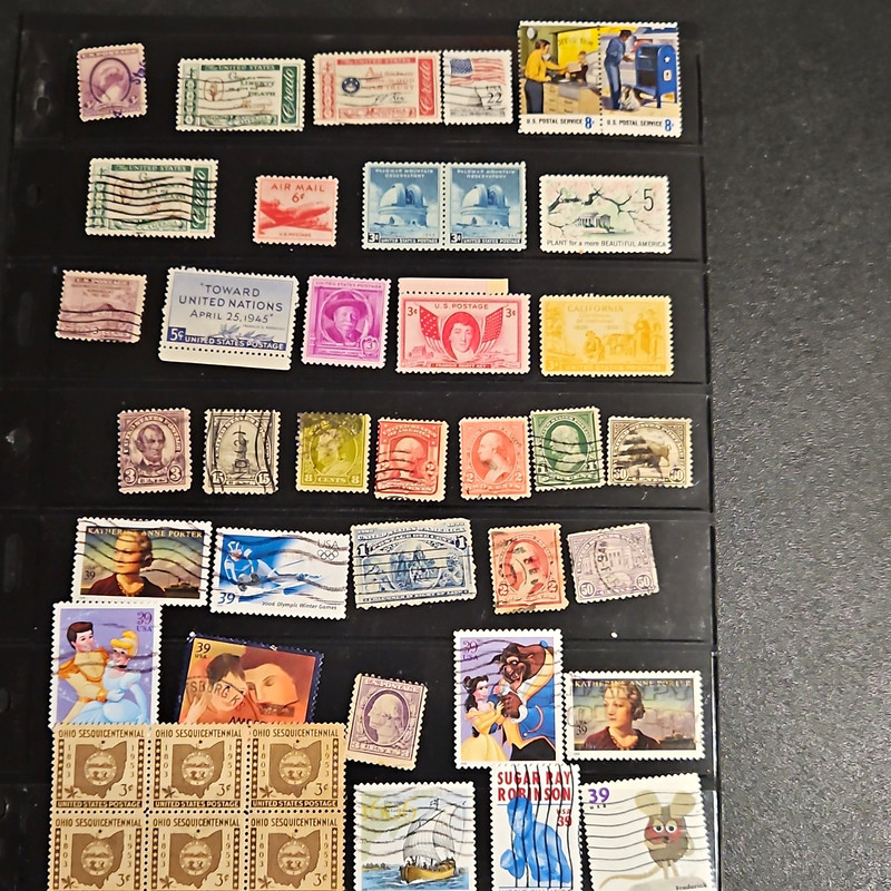42 US Used Postage Stamp Lot Off Paper On Stock Page Machine Cancel 3c-39c
