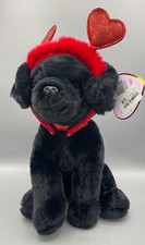 FAO Schwarz 12  Black Labrador Plush Dog with Removable Heart Headband