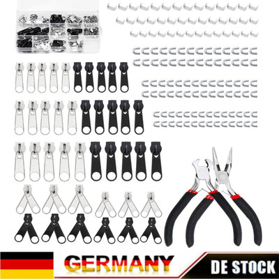 171x Reißverschluss Reparatur Set Metall Zipper Fixer Kopf Repair Ersatz & Zange