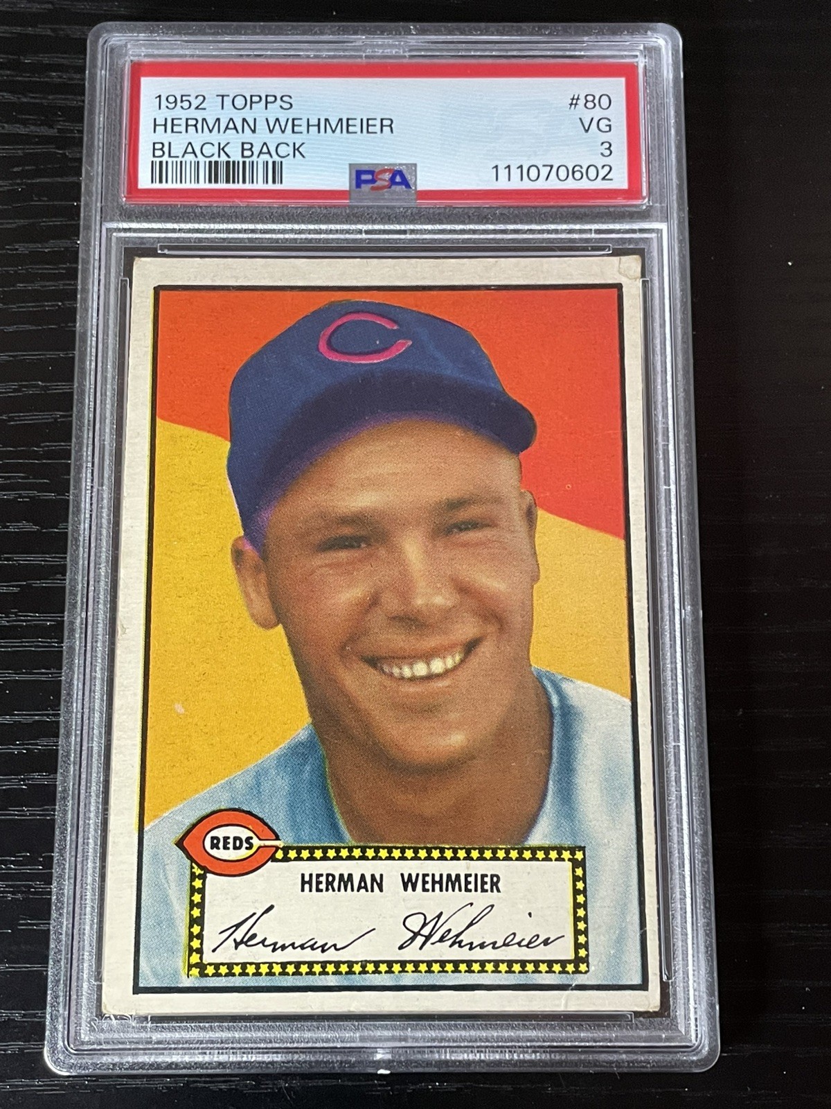 1952 Topps Baseball #80 Herman Wehmeier PSA 3 Very Good Black Back