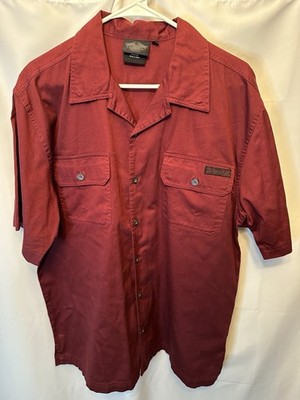 Harley Davidson Men s L Red Cotton Embroidered Button Front Shirt Back Graphic