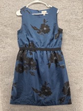 LOFT Dress Womens M Blue Sheath Short Sleeveless Floral Woven Zip Workwear