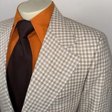 Vintage 70s Botany Leisure Jacket Blazer Suit Sport Coat Plaid Mens 46 Long NOS