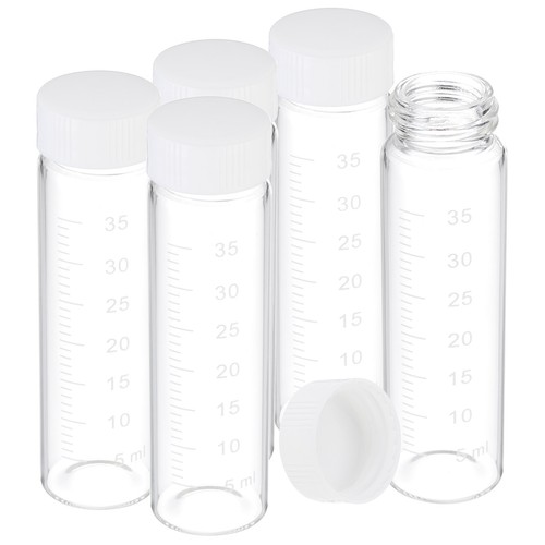 5 Pcs 40ml Clear Glass Vials with White Screw Caps, Sealed Bottles with Scale - Afbeelding 1 van 6