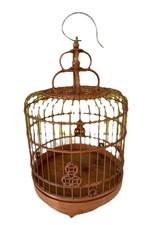 Vintage Bamboo Birdcage with Metal Hook Handle, Delicate Handmade China, 8  x14"