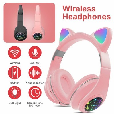 Wireless Cat Rabbit Ear Headsets LED mit Mikrofonkopfhörer für Mädchen Bluetooth