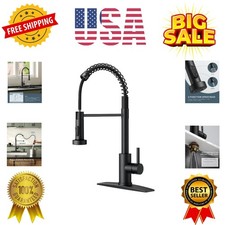 Black Kitchen Faucet with Pull Down Sprayer, Stainless Steel Commercial Singl...