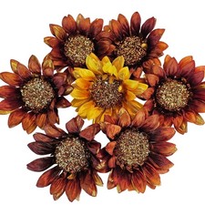 Beaded Sunflower Heads Artificial Flowers 7pc 5in Brown Gold Fall Wedding Craft