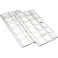 2 White Plastic 18 Compartment Jewelry Tray Inserts