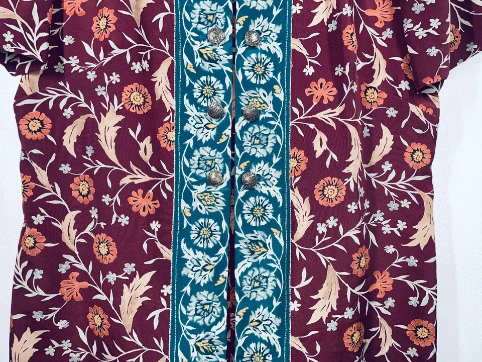 Vestido curto vintage Leslie Fay feminino tamanho 14 com botões manga curta década de 1980’s - Imagem 3 de 4