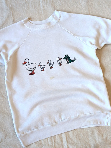 Vintage 70s Short Sleeve Raglan Sweat Cute Animal Goose Print Women's Small