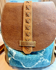 Myra Western Backpack Leather Trim Sand And Beach Boho Rucksack Handwoven Purse