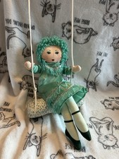 Vintage Russ Berrie Lady On Floral Swing Green Teal Boudoir Doll Marionette