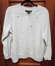 Gloria Vanderbilt Women XL Crew Neck Gray Embroidered Flower Granny Sweatshirt