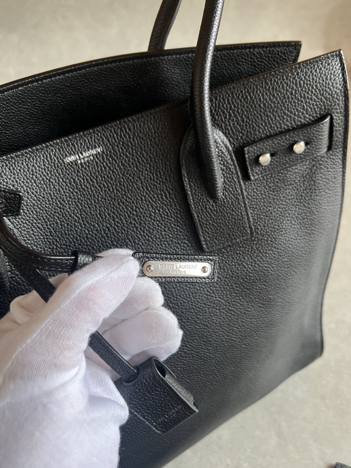 Saint Laurent Black Borsa tote sacca de jour nord sud in pelle venata