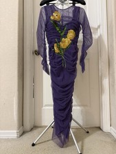 Dolce & Gabbana Purple Mesh Floral Appliqué Ruched Long Sleeve Bodycon Dress 38
