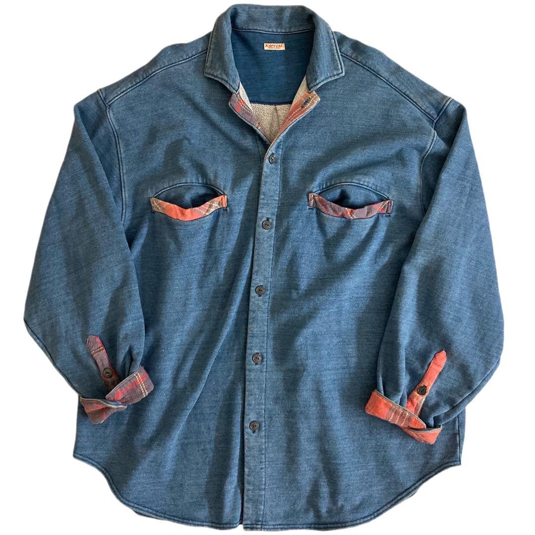 Sobrecamisa de franela KAPITAL talla L algodón procesamiento vintage hecho en...