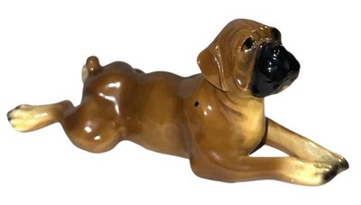 Vintage Oscar Mortens Studios BOXER Dog Figurine Ceramic Laying Down 1940s