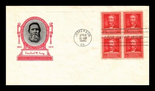 US COVER FIRST DAY OF ISSUE BLOCK OF 4 CRAWFORD W. LONG SCIENTIST
