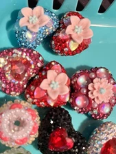 Fancy Bead Lot Of 10 Sparkle Rhinestone Gem Beads, Hearts, 20mm+ New! Bonus