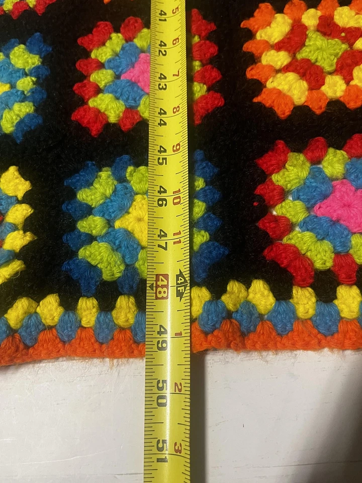 Handmade Crochet Granny Square Afghan Blanket Throw Multicolor Black Border - Image 4 of 4