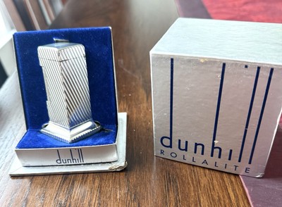 Rare Vintage Dunhill Rollalite Silver Plated Table Lighter With Original Box