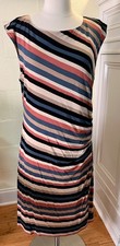 Ann Taylor Loft Stripes Black Brown Green Sleeveless Dress Size Large