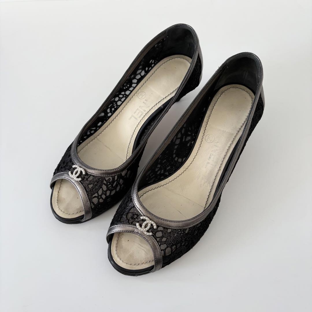 Chanel Coco Mark Pumps Heels Shoes Open-toe Size 36 US About6 For Women thumbnail 19