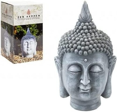 12   Zoll/30 cm Harz grau Steinoptik Buddha Kopf Statue Figur Meditation