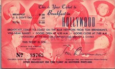 1945 Tom Breneman's Breakfast in Hollywood Radio Show Ticket Postcard