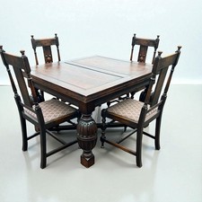 Jacobean Revival Oak draw leaf dining table  Extending plus 4 Chairs