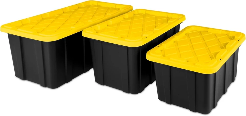 Sterilite 12 件装工业托特包,塑料储物 38 加仑,黑色/黄色 — 第 3/4 张图片