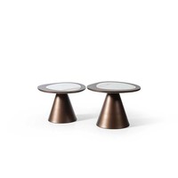Set Aus Zwei Stilvollen Couchtischen Mit Konischen FüßEn Und Marmor-EinsäTzen