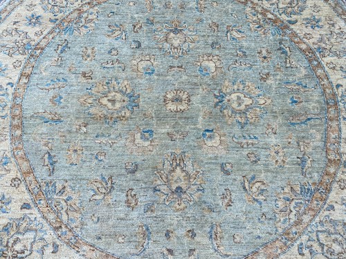 5x5 Faded Aquamarine Beige Floral Turkmen Round Rug Afghan Ziegler Circle Rug - Picture 2 of 10