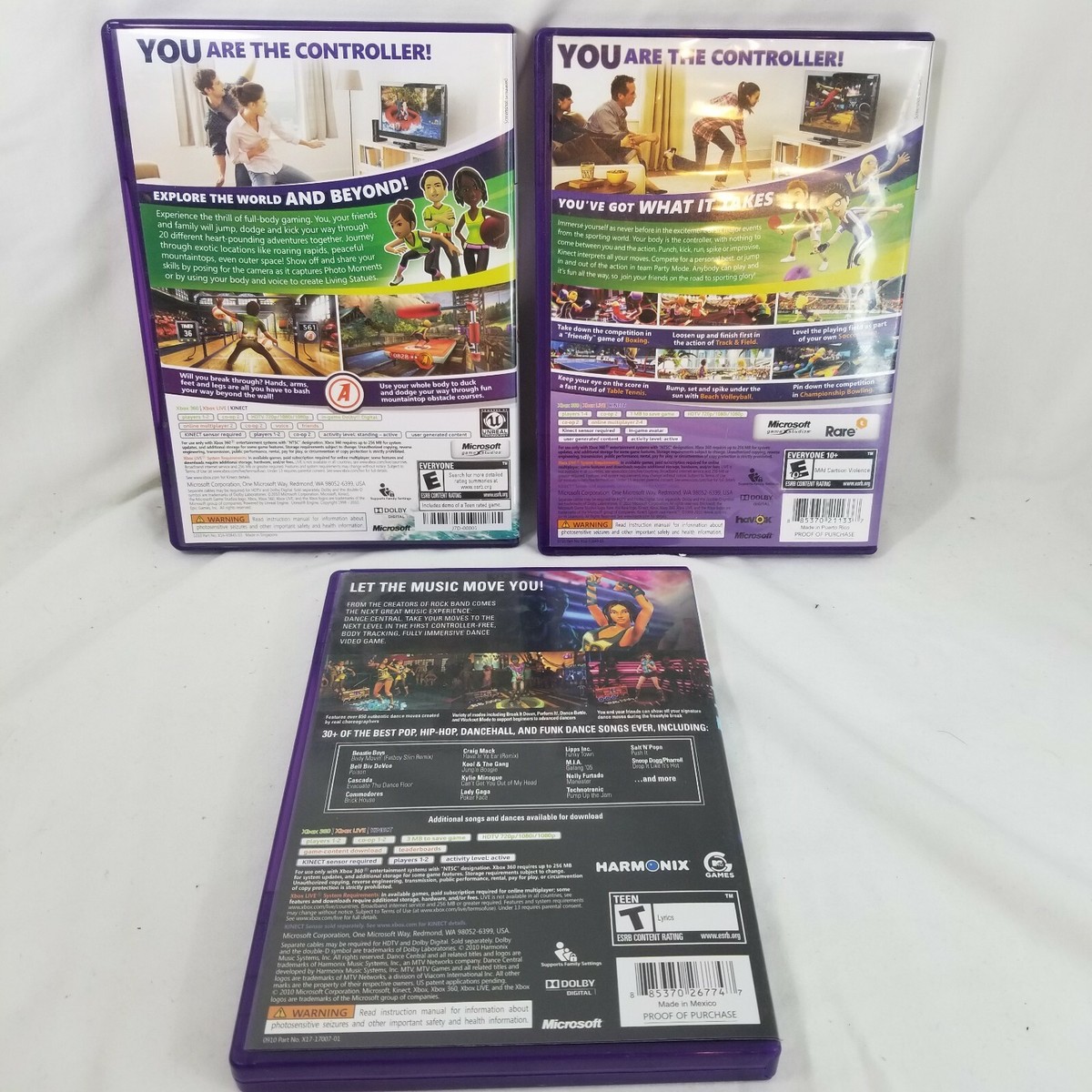 3 Xbox 360 Kinect Game LOT: Kinect Adventures + Sports + Dance