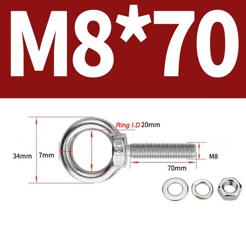 Stainless steel lifting eye bolt A2 Marine grade longshank nut M3 M4 M5 M6- M30 - Picture 54 of 119