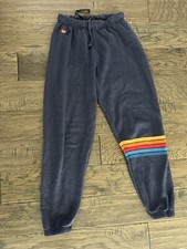 AVIATOR NATION Rainbow Stripe Blue Sweatpants Small
