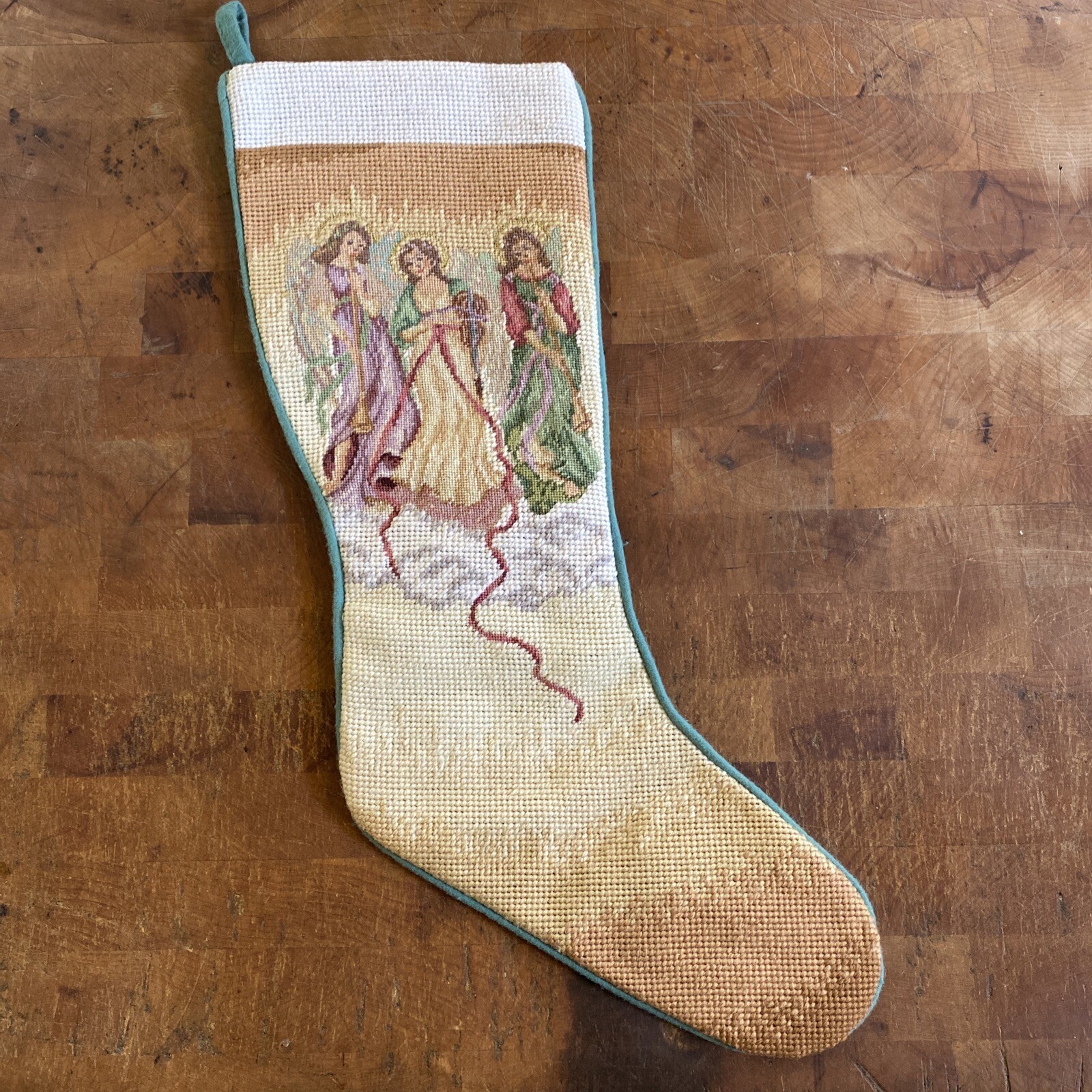 Vintage Sferra Christmas Angel Stocking Holiday Needlepoint by Hand
