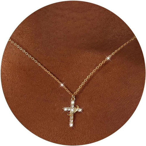 Cross Necklace for Women Dainty 14K Silver/Gold Plated Cubic Zirconia