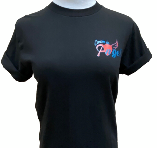 Women's Angel Shirt Small Top Black Heart Wings Corazón 100% Cotton Cute Love b
