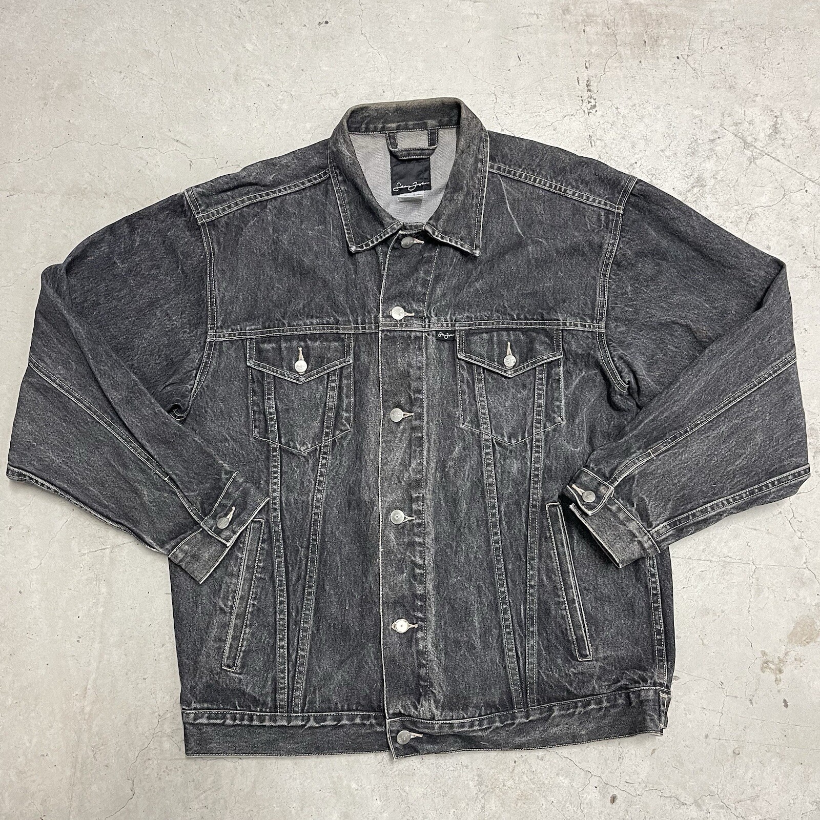 Vintage Sean John Jacket Mens Large Black Denim Baggy Retro Hip Hop Y2K