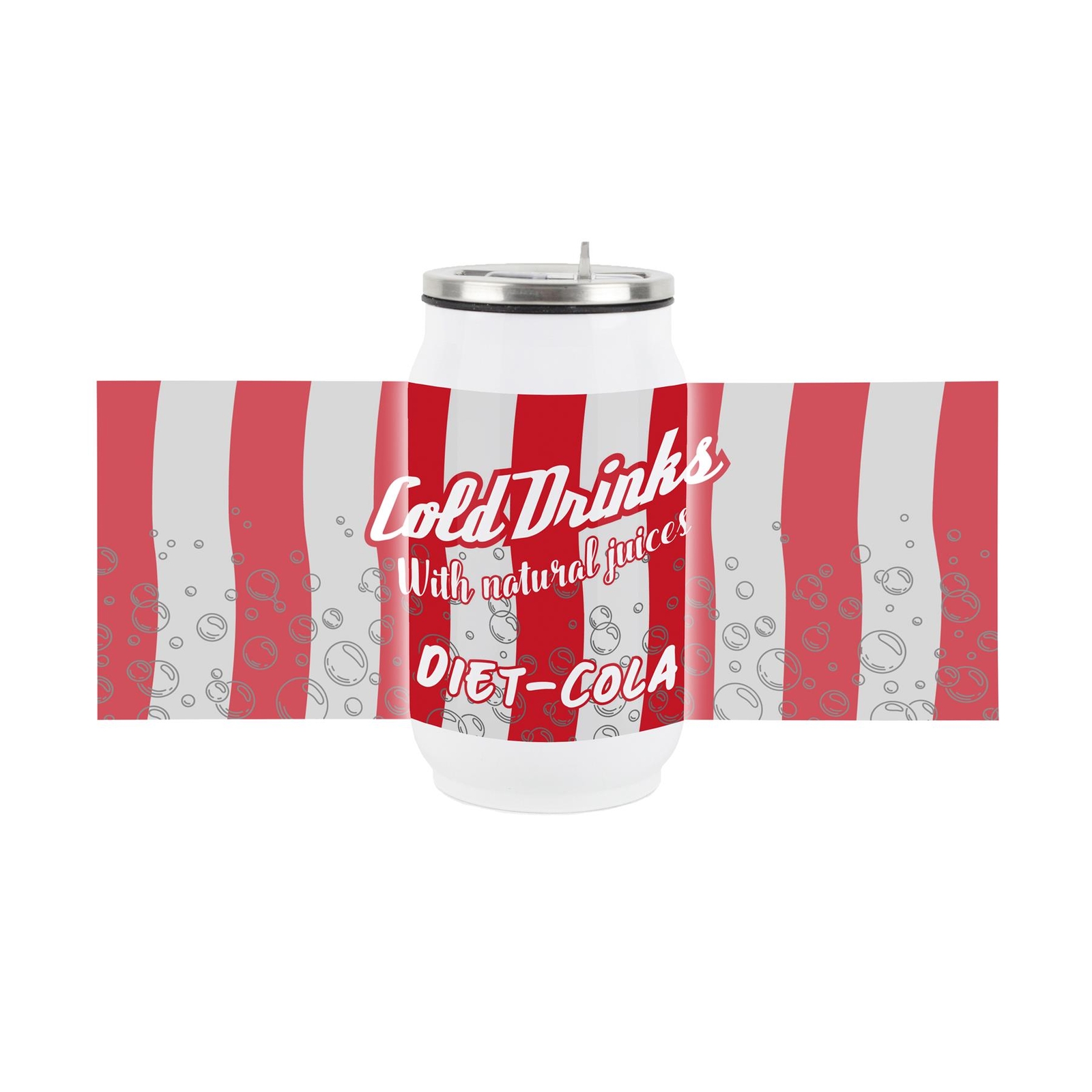 Retro Diet Cola Soda Can Drinking Flask with Straw - Travel Mug Gift