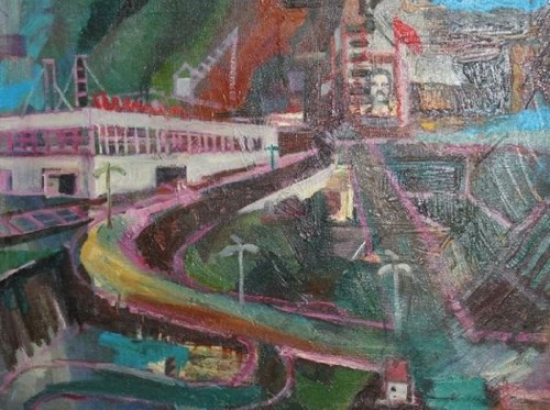 Vintage large landscape cityscape oil painting expressionism - 第 1/12 張圖片