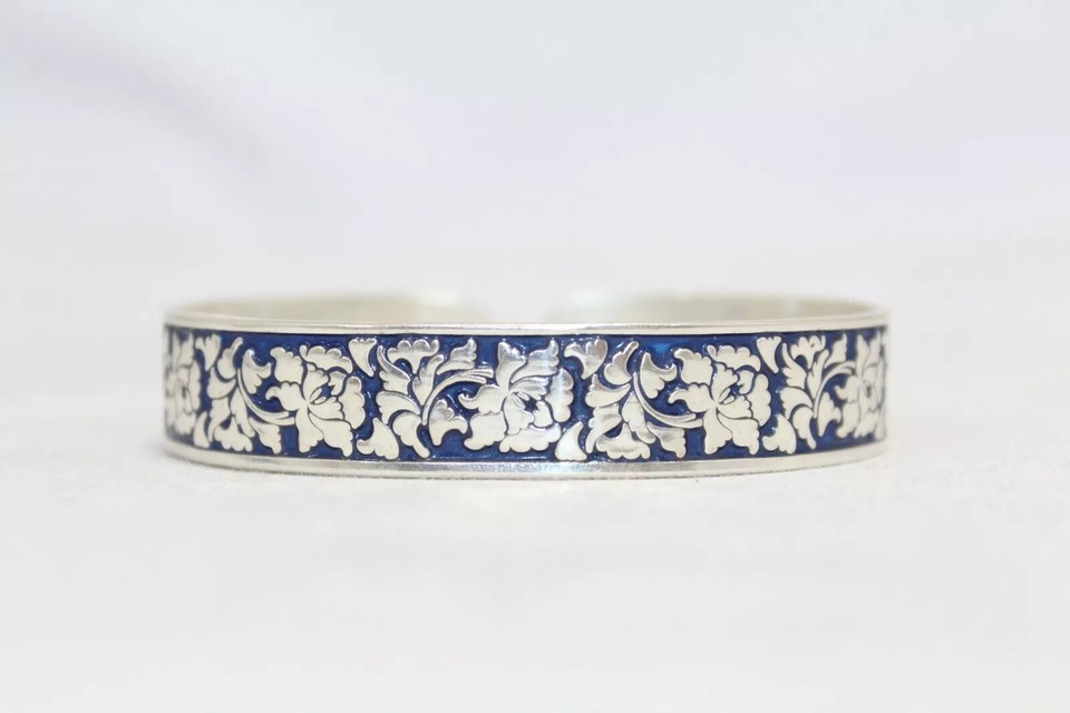 Bangle Bracelet Kada 925 Sterling Silver Hand Engraved Enamel Unisex ...